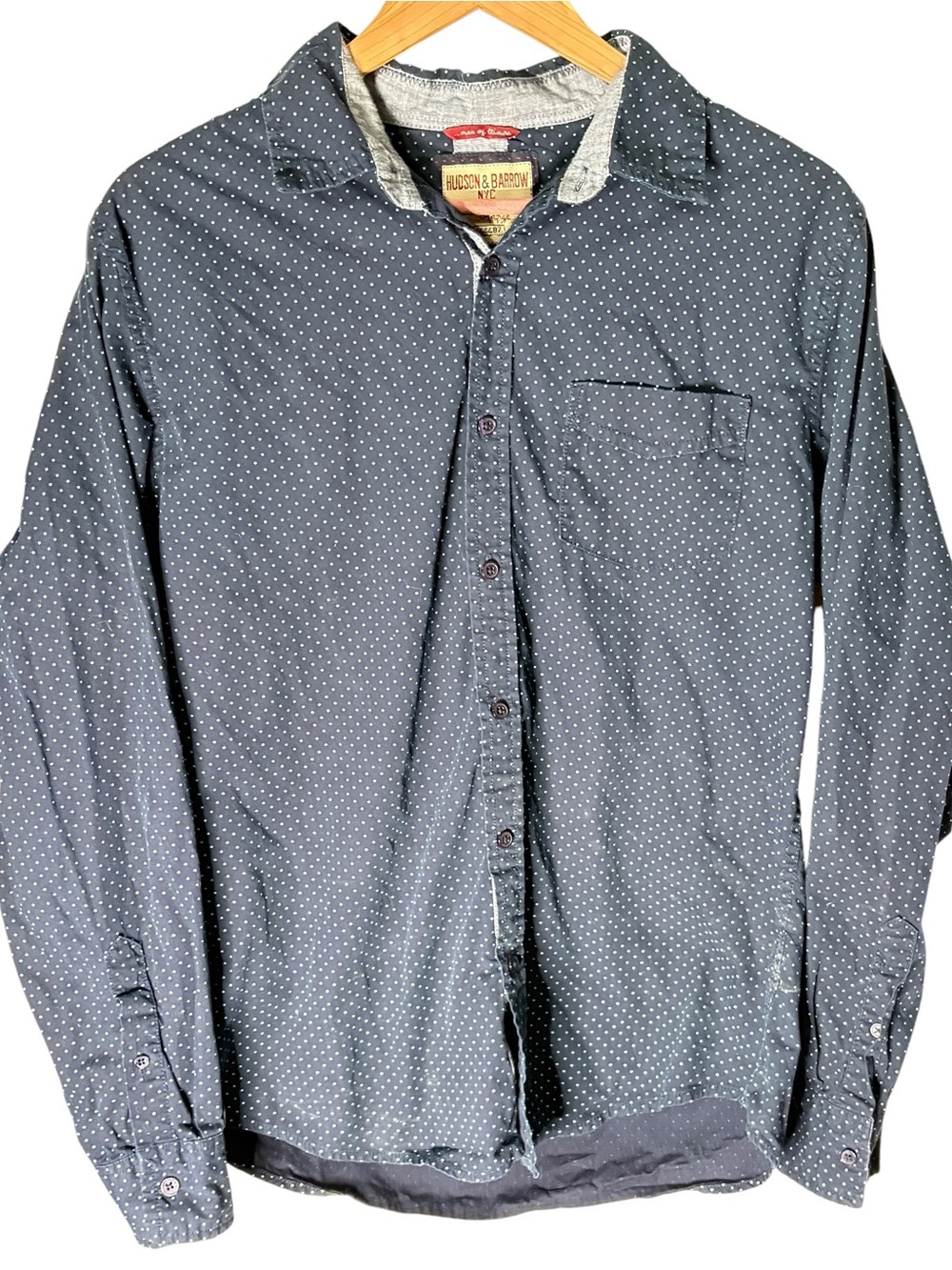 Hudson & Barrow NYC Men’s Blue Micro Dot Button Front Shirt 100% Cotton
